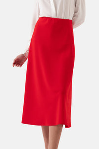 Roter, ausgestellter Damenrock mit elastischer Taille