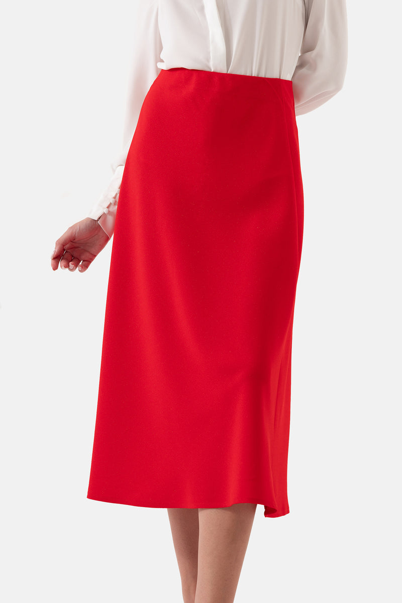 Roter, ausgestellter Damenrock mit elastischer Taille
