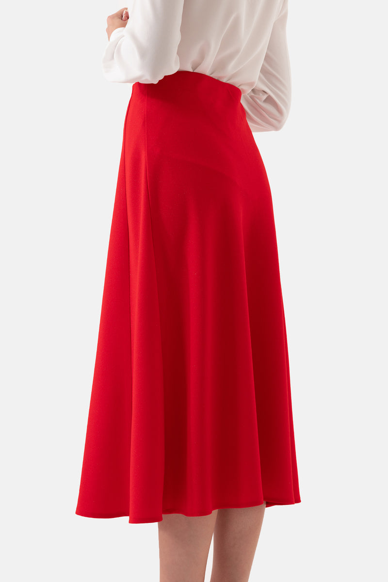 Roter, ausgestellter Damenrock mit elastischer Taille