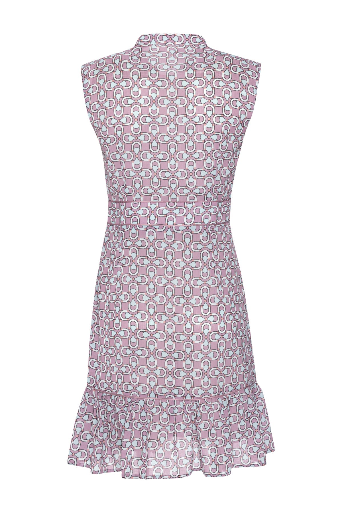 Rosafarbenes, ärmelloses, plissiertes Kleid mit Blumendruck und V-Ausschnitt