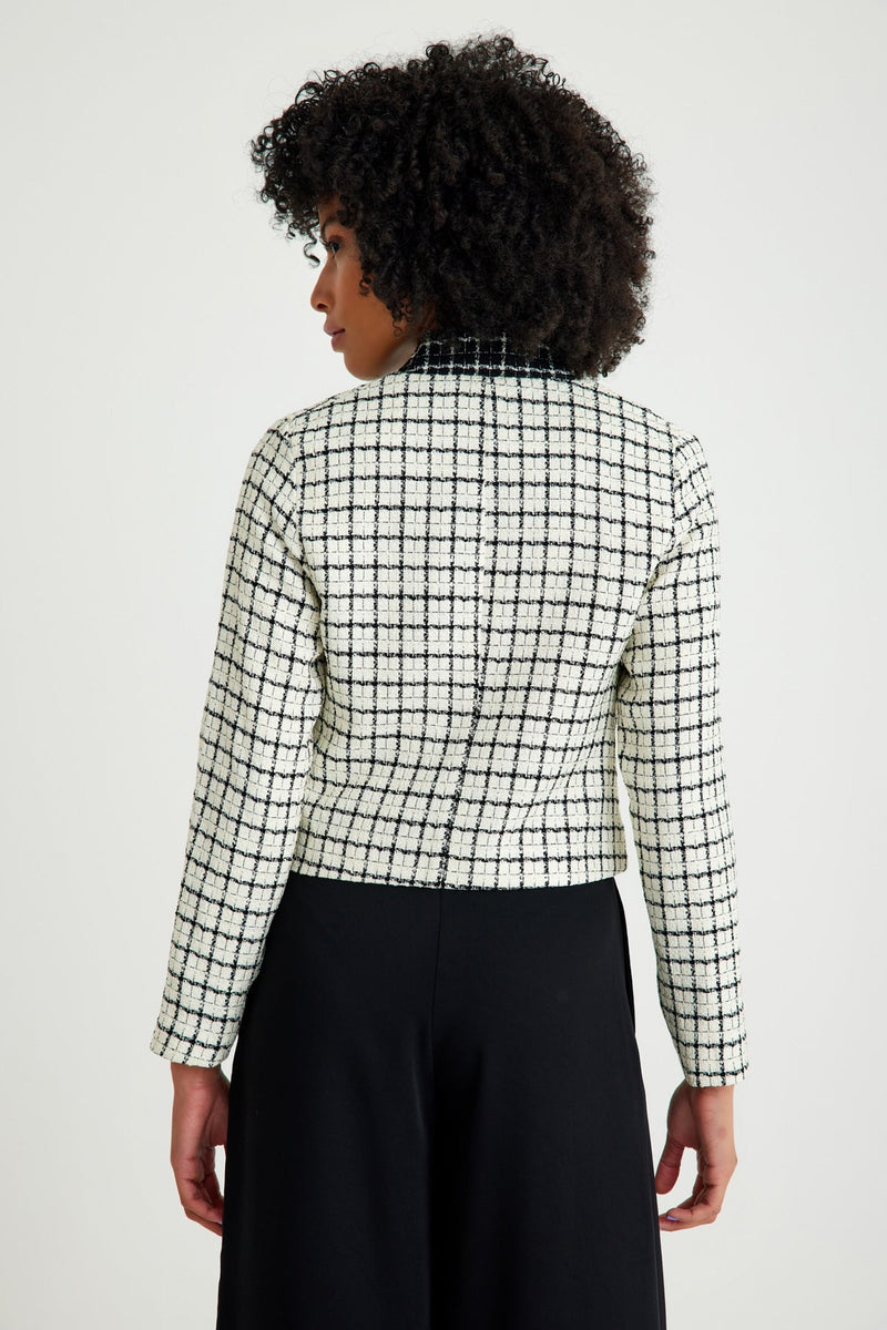 Weiße schwarze karierte kurze Damenjacke
