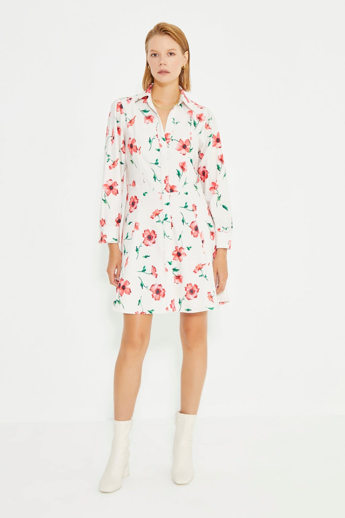 Langärmliges Minikleid mit Hemdkragen und Blumendruck