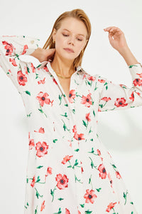 Langärmliges Minikleid mit Hemdkragen und Blumendruck