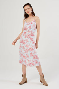 Seilträger, gemustertes Kleid mit Wasserfallausschnitt