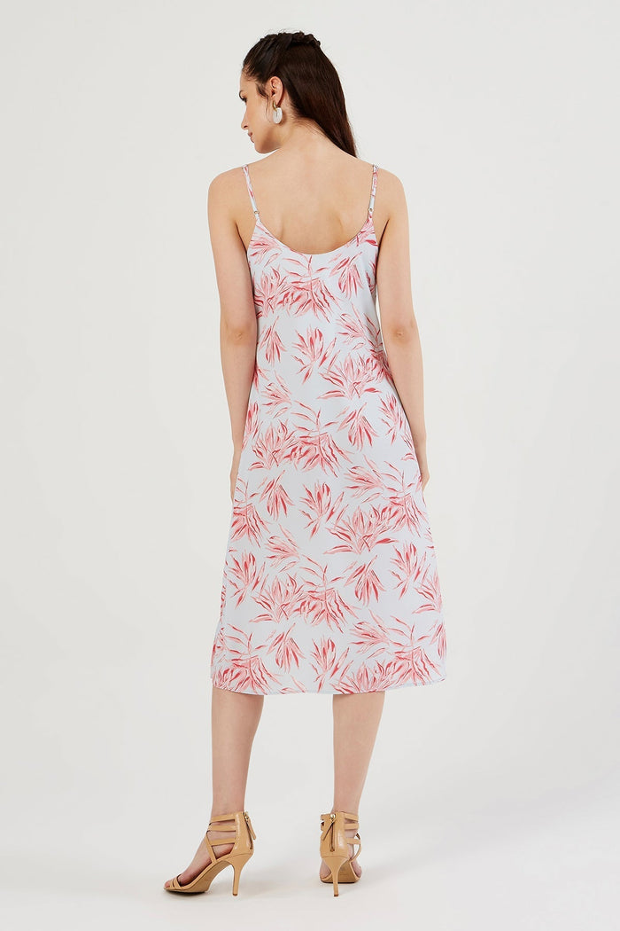 Seilträger, gemustertes Kleid mit Wasserfallausschnitt