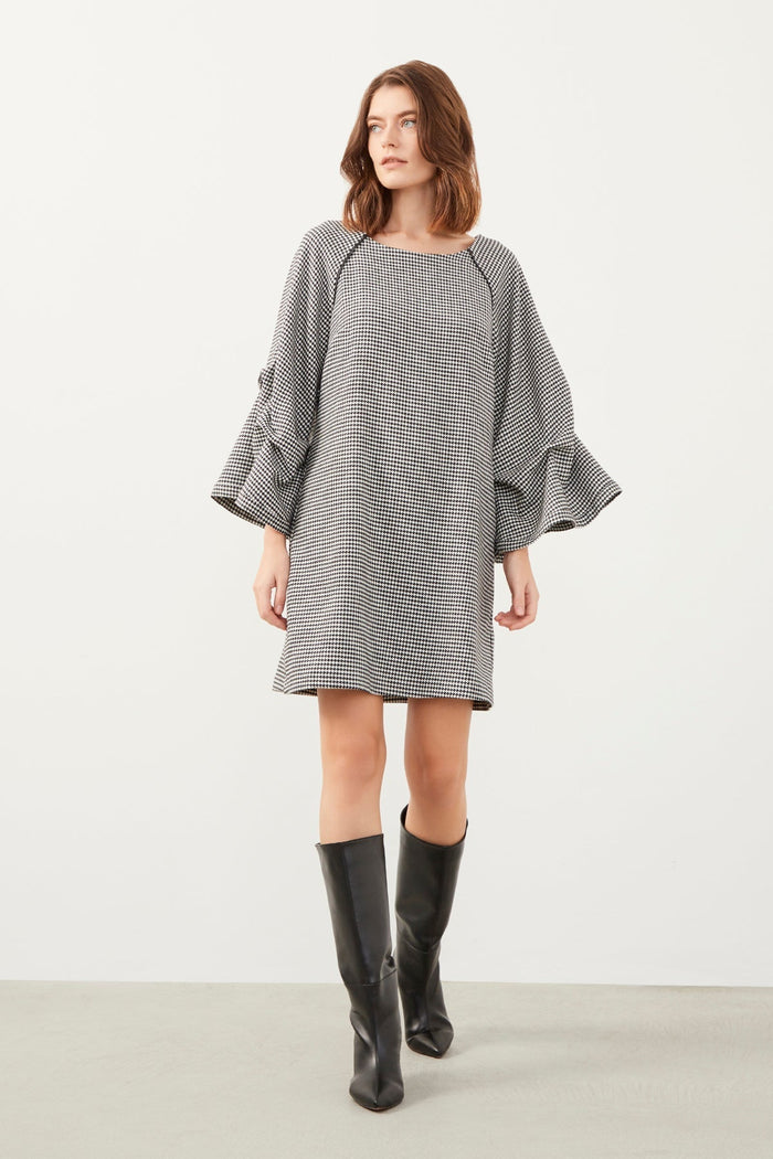 Midikleid mit Gingham-Faltenärmeln