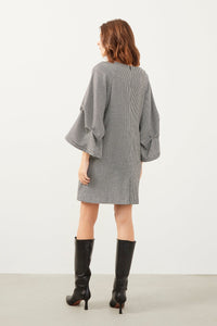 Midikleid mit Gingham-Faltenärmeln