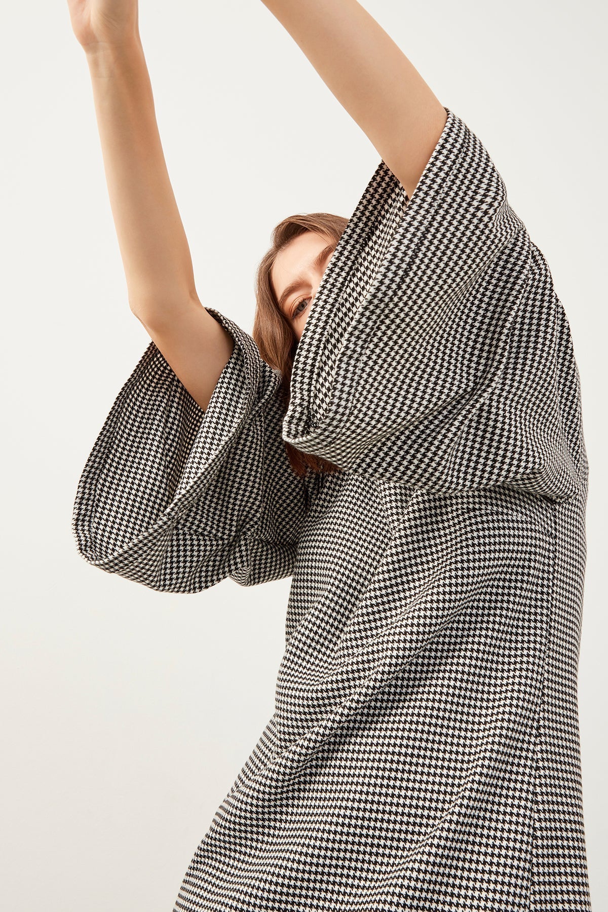 Midikleid mit Gingham-Faltenärmeln