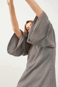 Midikleid mit Gingham-Faltenärmeln