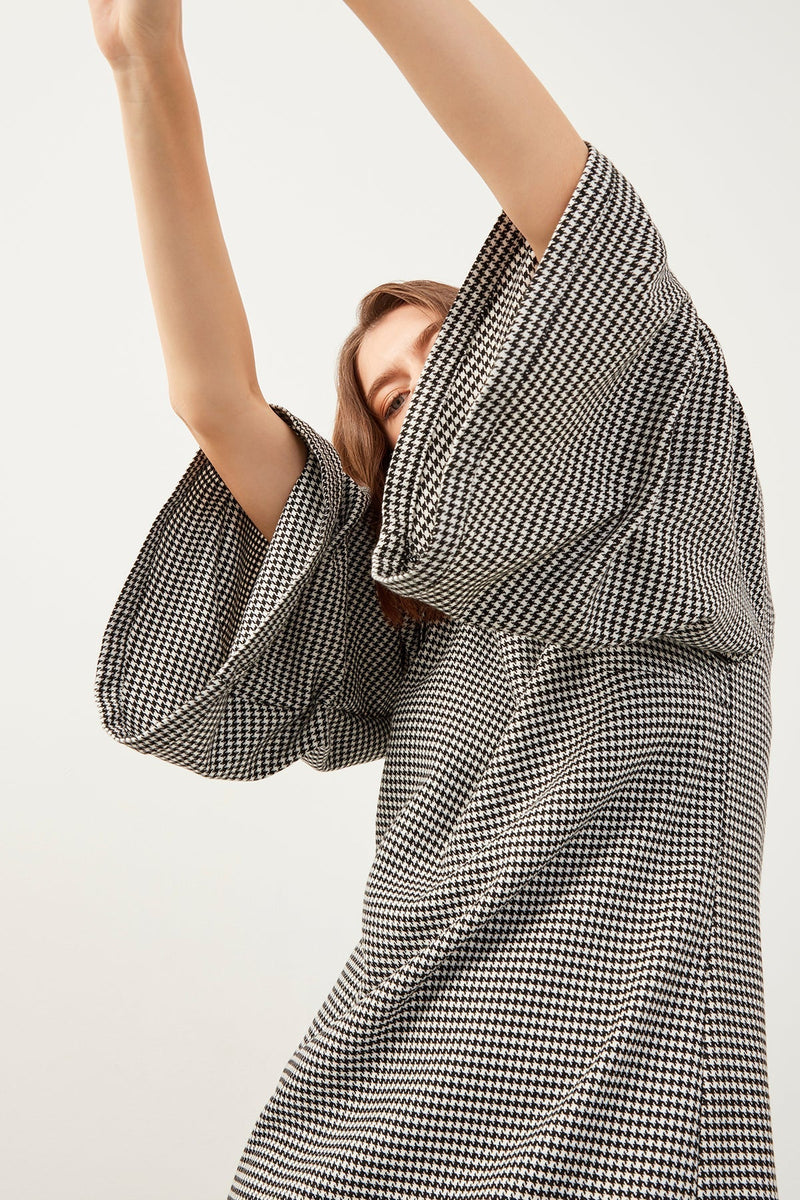 Midikleid mit Gingham-Faltenärmeln