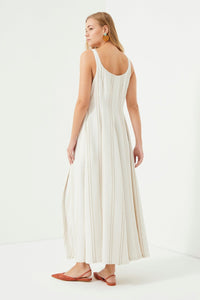 Cremefarbenes, gestreiftes Strickkleid mit Trägern