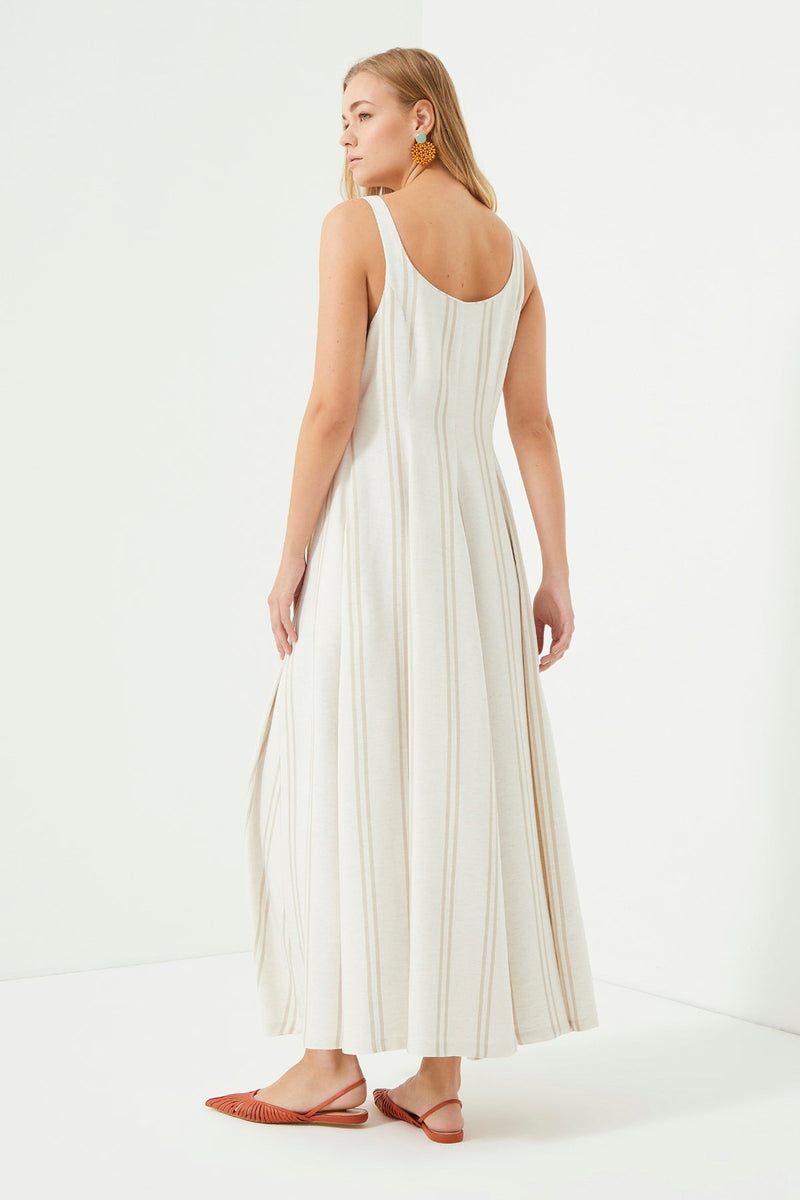 Cremefarbenes, gestreiftes Strickkleid mit Trägern