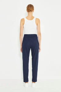 Marineblaue, gestreifte Wait-Damenhose mit Kordelzug