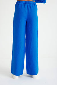 Sax Blaue Leinen-Taillen-Schnürhose für Damen mit weitem Bein