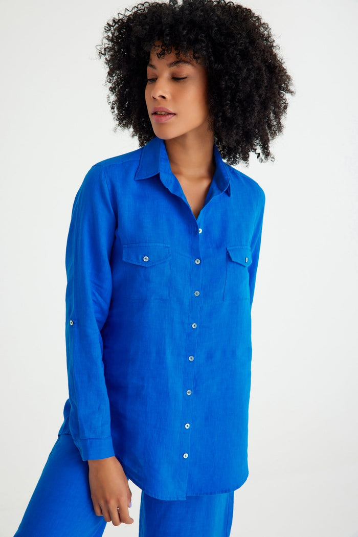 Sax Blue Leinen-Damenhemd mit Taschendetails